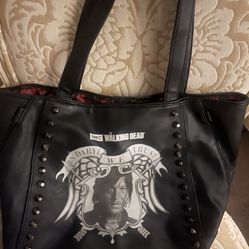 THE WALKING DEAD BLACK LEATHER HANDBAG PURSE WITH STRAP AND ZIPPERS