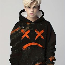 Novelty Sad Face 3D Print Boys Casual Pullover Long Sleeve Hoodies, Boys