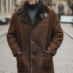 Men's Sheepskin Shearling Suede Jacket Size 5XL 