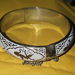 Antique Siam Sterling Silver Niello Enamel Bangle Bracelet

