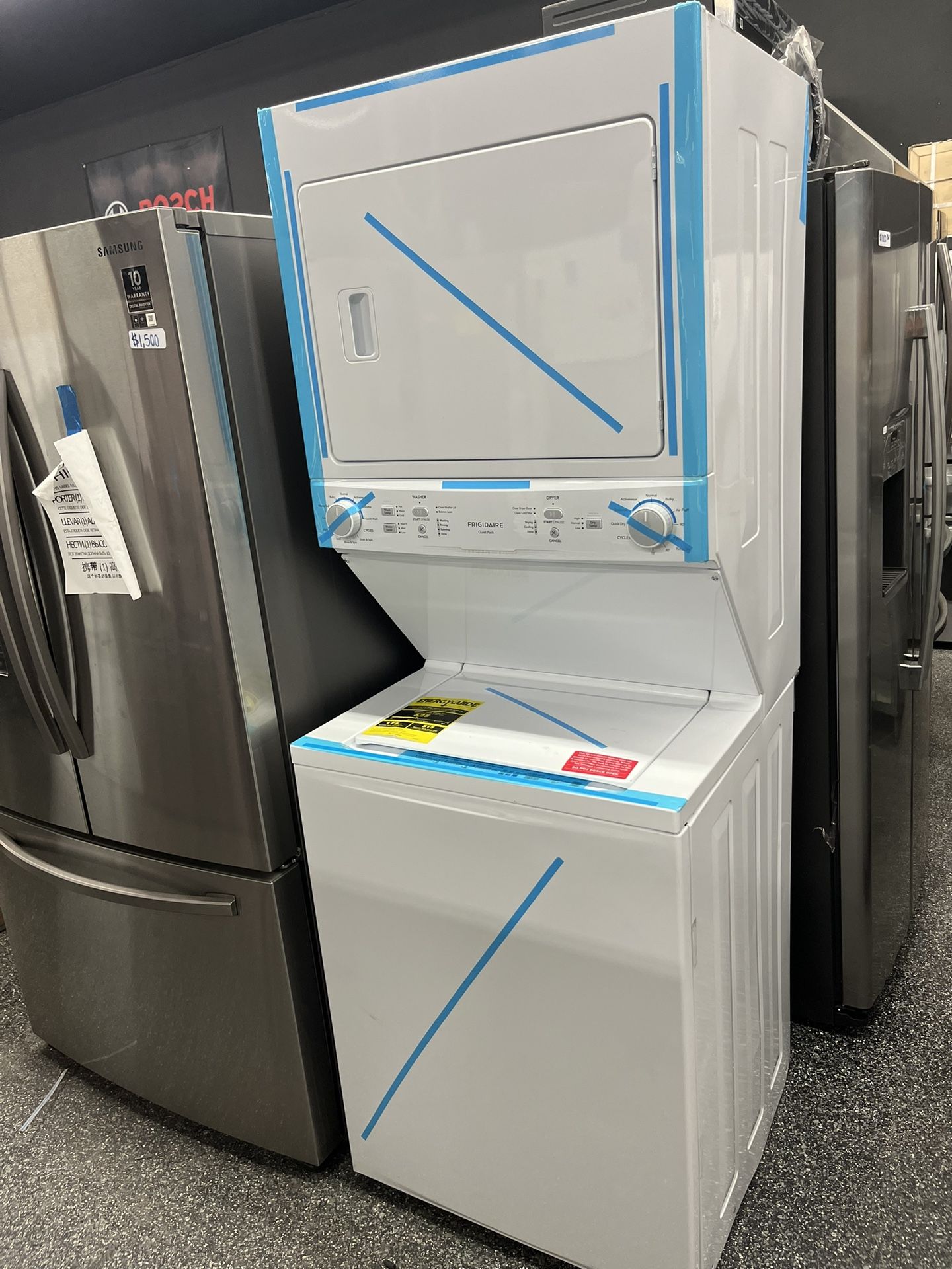 Open Box Frigidaire Quiet Pack 27” Washer Dryer Electric Stackable