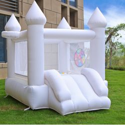 White Bounce House with Blower,Family Backyard Bouncy Castle,Suitable for Yard,Events,Parties,Weddings,Children's Gifts(6ftL×5ftW×5ftH)