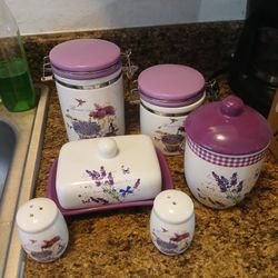 Matching Butter Dish, Salt & Pepper Shakers, 3 Containers For Sugar, Cream And Misc.
