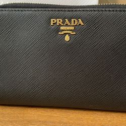 Prada Saffiano Leather Zip Around Wallet