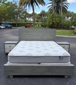 Wonderful Set King Size Solid Wood Gray and white Color Like New By Brazil Furniture