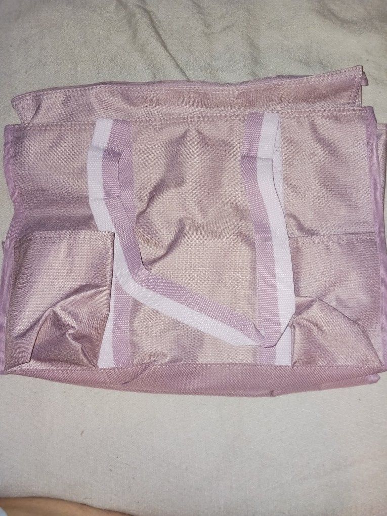 Thirty-One Gifts Zip Top Organizing Utility Tote New - Purple Crosshatch