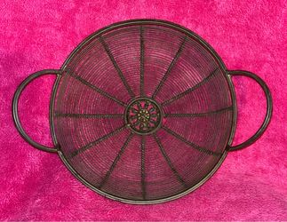 Brown Thick Metal Handled 9.5” Fruit Centerpiece Basket Like NEW!