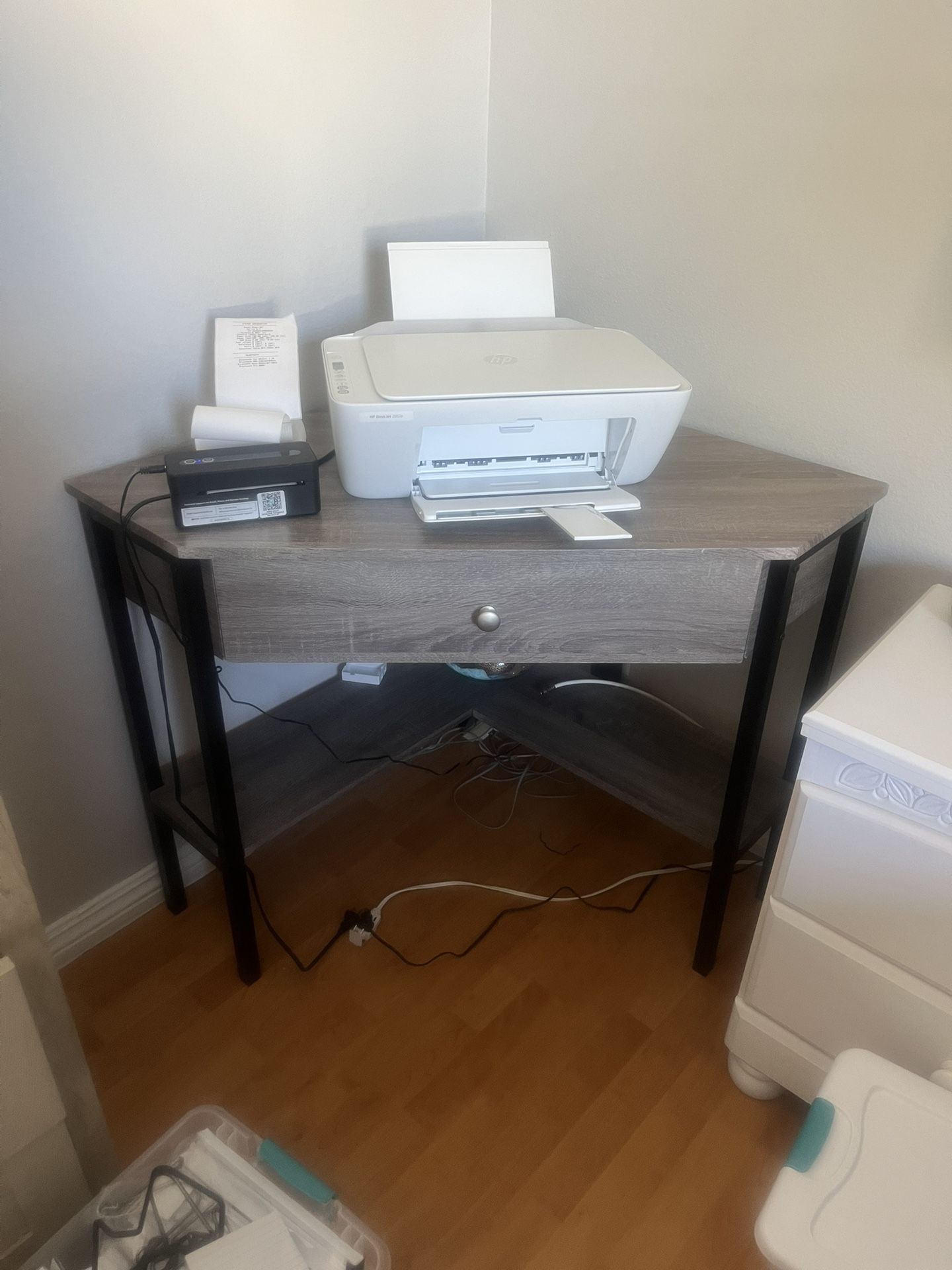 Corner Desk Grey with black hardware