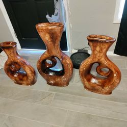 Three Piece Ceramic Flower Plant Vase Holder