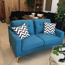 Luxurious‼️ 2-Pc Sofa Set Loveseat & Sofa Velvet Teal Fabric