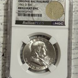 1961 D Franklin Half Dollar NGC Brilliant UNC Original Bag Fragment Silver