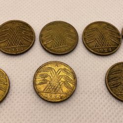 8 X German Empire -Deutches Reich 5 Pfennig Coins 1924-26 Ww1era