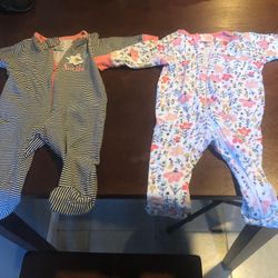 Gerber Baby Girl Set Of 2 Footed Pajamas