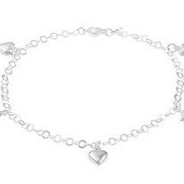 Italian Sterling Silver Anklet with Heart and Star Charms