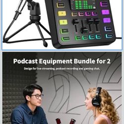 🔥Brand new🔥 Podcast Equipment Bundle, PUPGSIS Audio Mixer with Dynamic Microphone, Pro-preamp, Bluetooth 5.3, Gaming Equipment Set for Podcast Recor