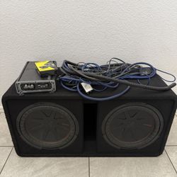 Kicker CompR Dual 12” Subwoofers + Kicker CX1200.1 Amp + Kicker 4AWG Wiring Kit – Full Bass Setup