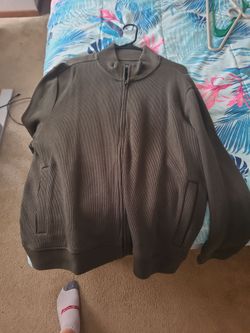 Olive Green Ribbed Full-Zip Jacket