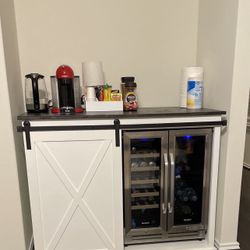 Custom built Wine Rack Cabinet Sideboard Buffet Coffee Hutch Hand Built Hutch Farmhouse farm house Carpenter Floating shelf faux Beam 