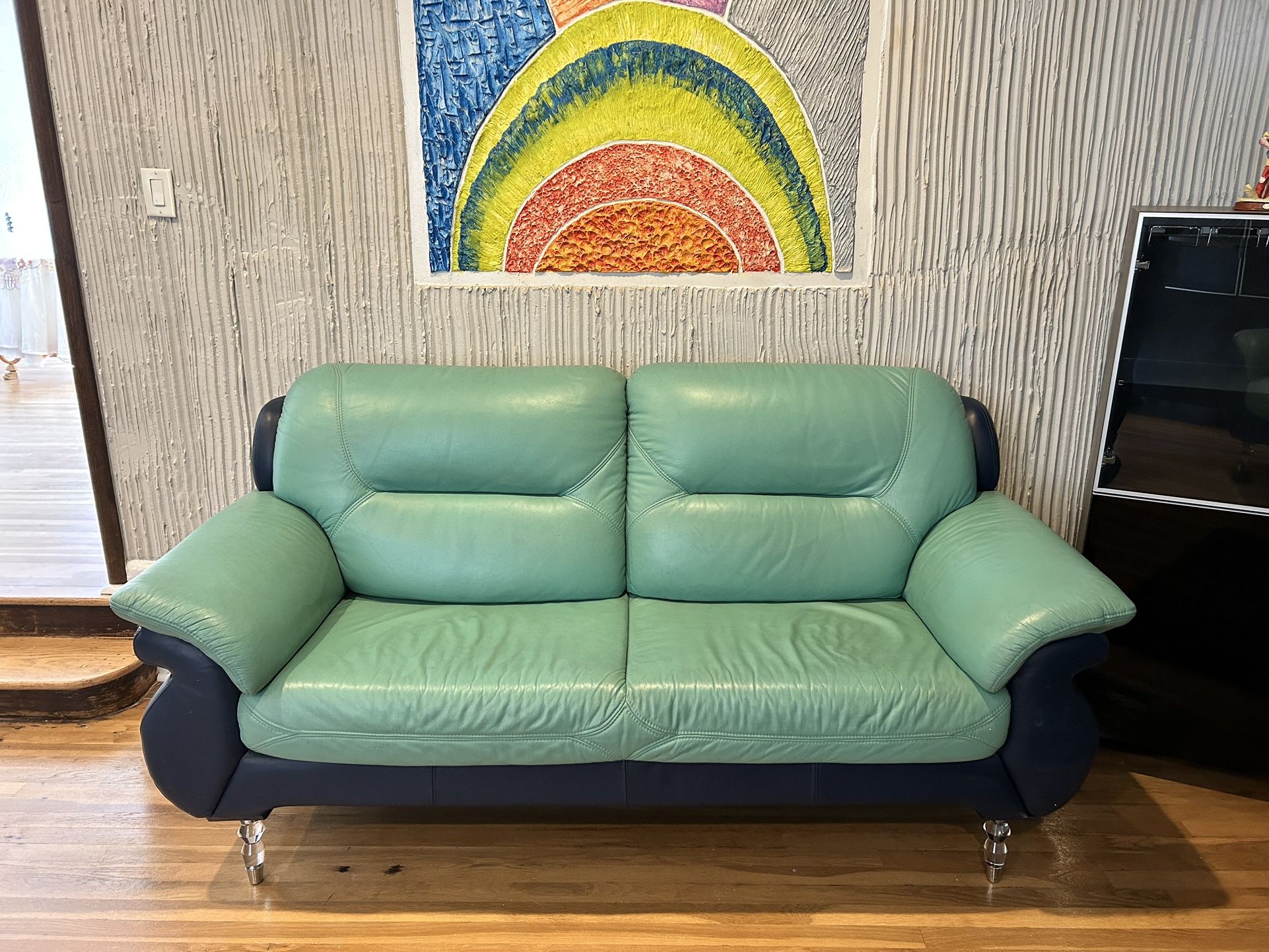 Blue Leather Italia Sofa Set