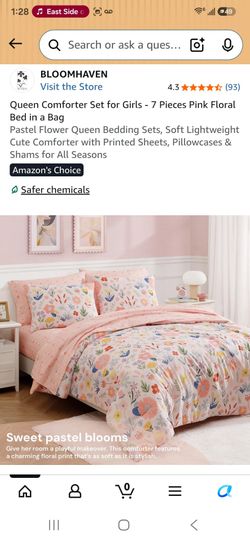 Brand New In Box 7 Pieces Pink Floral Queen Comforter Set for Girls
