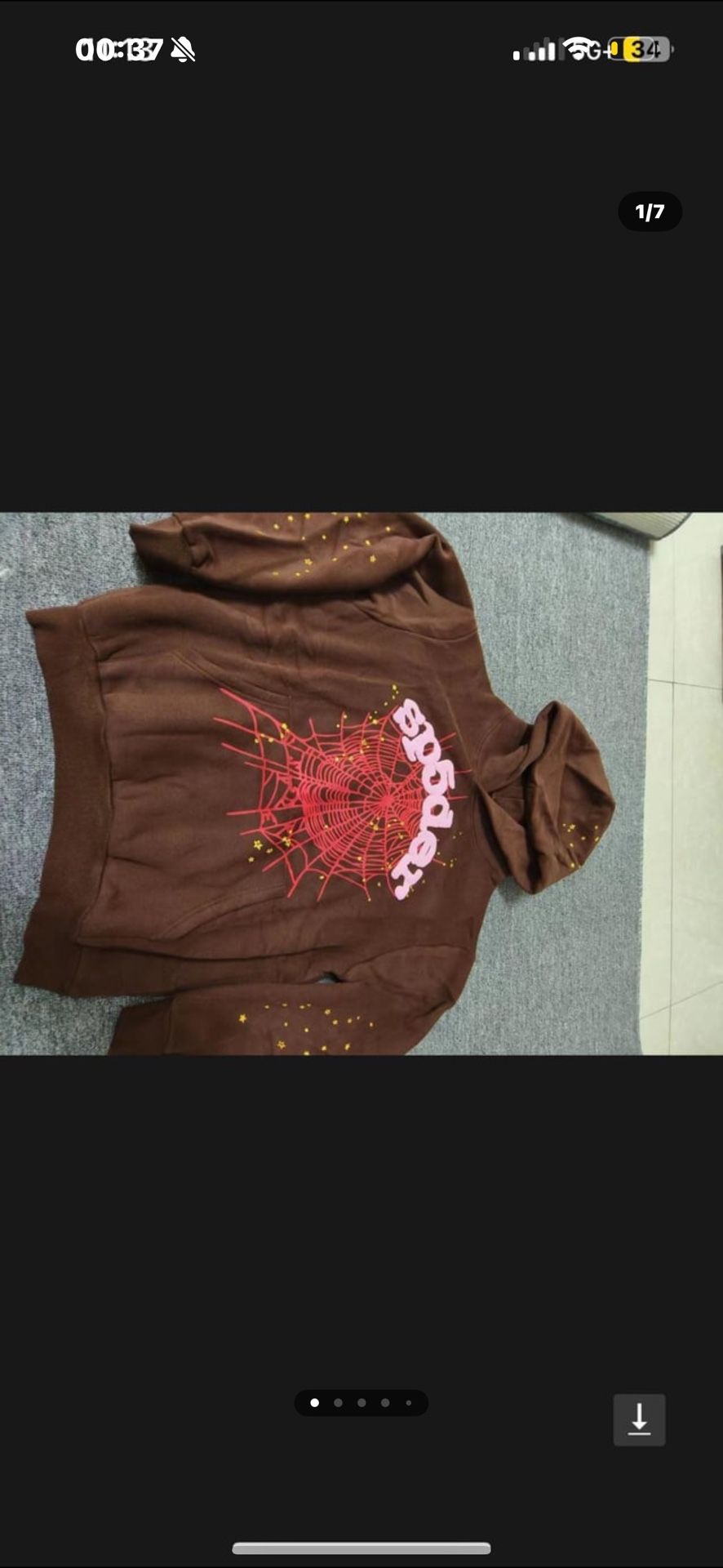 Brown spider hoodie with red and pink accents