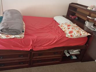 Heavy wooden bed frame with 8 inch memory foam mattress