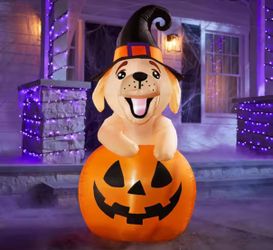 Home Accents Holiday 5 ft LED Golden Retriever Inflatable Airblown