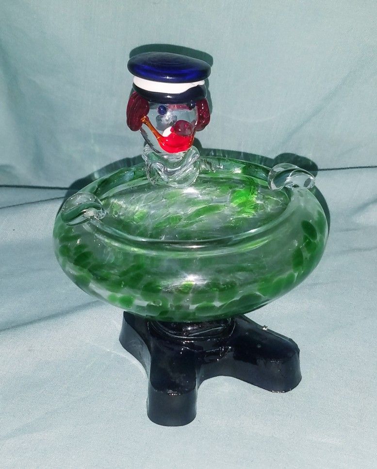 Vintage Antique Mid Century Murano Art Blown Glass Clown Dog Ashtray
