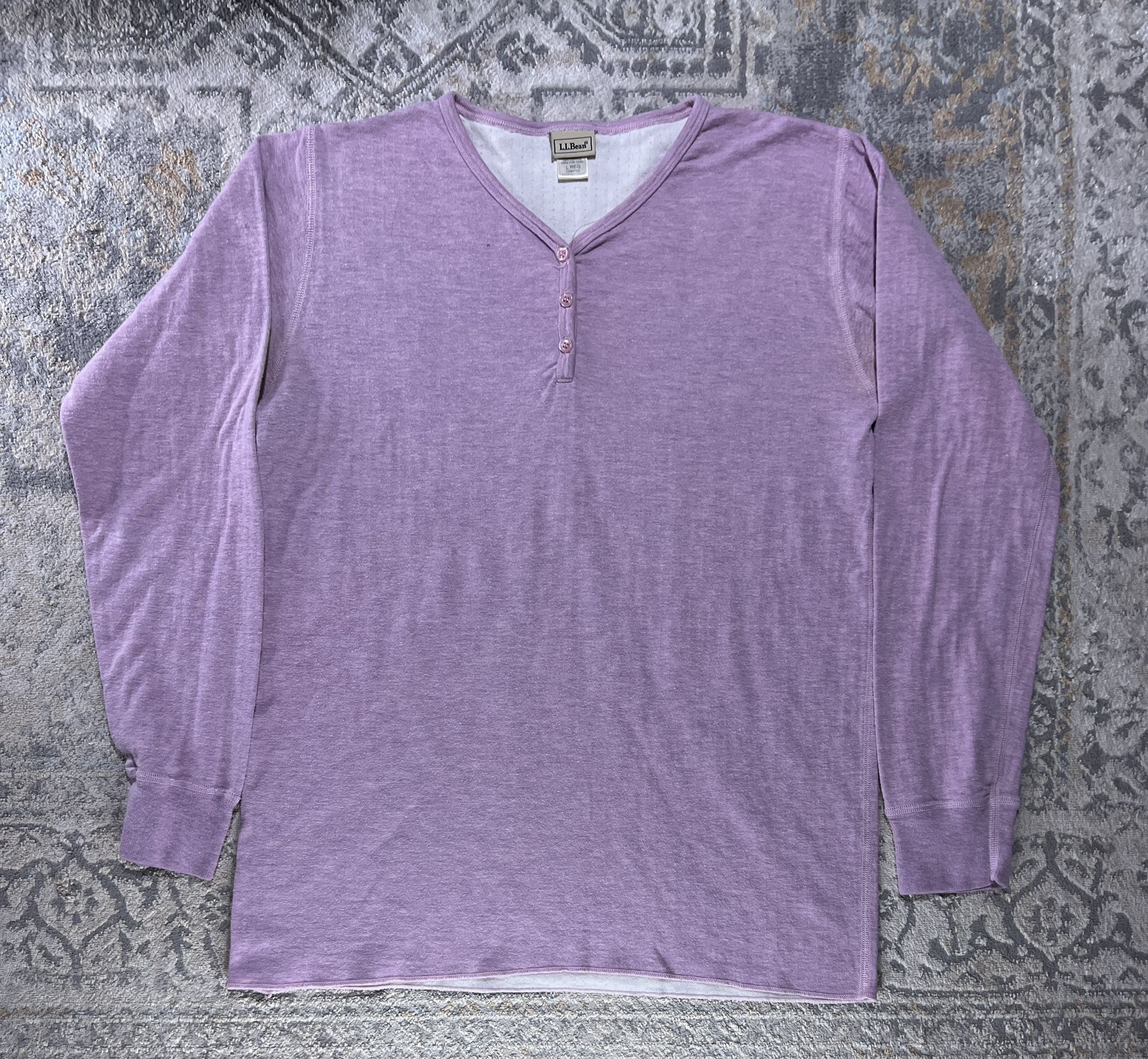 LL Bean Women's 1/4 Button Henley Shirt Long Sleeve Cotton Top Size L