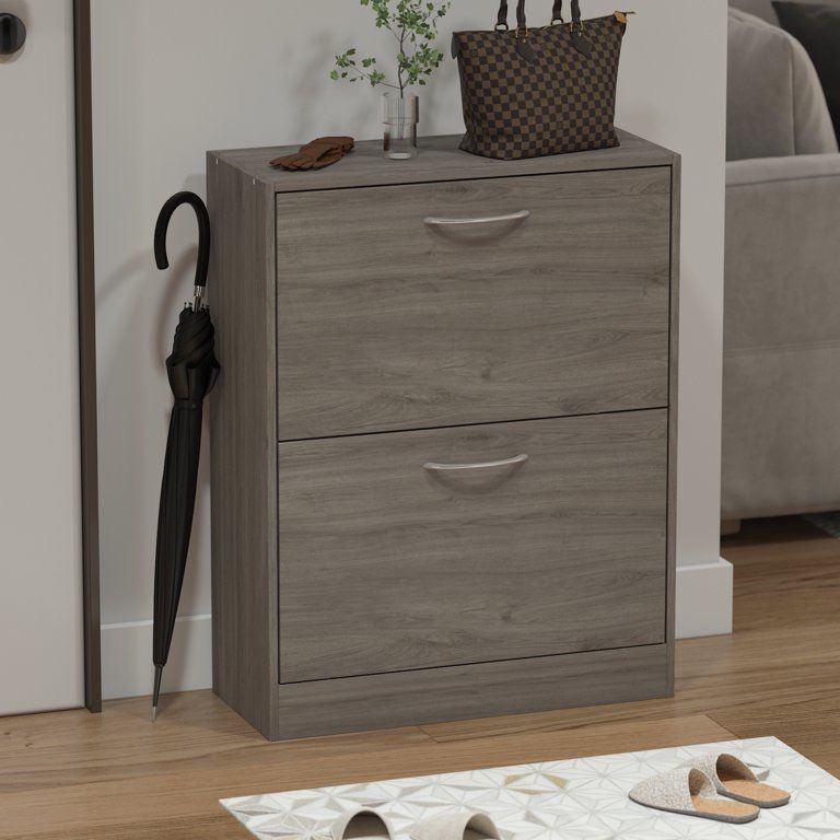 Shoe Storage Cabinet with 2 Flip-Drawers, Entryway Rectangle Free Standing Shoe Rack Organizer