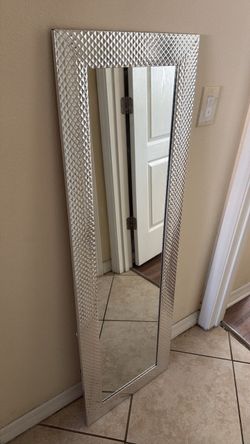 Tall Floor Mirror with Silver Diamond Frame