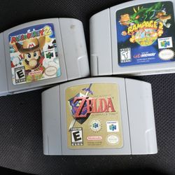 Nintendo 64 Games Mario Party 2, Zelda Ocarina Of Time,  Rampage 2
