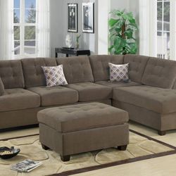 Brand New Grey Waffle Suede Sectional Sofa (Ottoman Sold Separately)