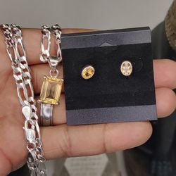 Yellow gemstone chain & earrings Combo