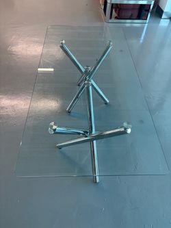 Modern Chrome & Tempered Glass Dining Table