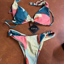 ZAFUL Size 4 Multicolor Blue Pink Green Bikini Top and Bottom Swimsuit Bathing Suit Set #276