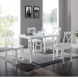 White Dining Table + 4 Chairs + Seat Cushions 