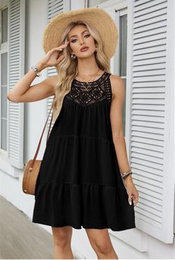 Summer Halter Dresses for Women Casual Spring Hollow Out Sleeveless Boho Sundresses Beach Vacation Dress  Black, L  Brand new 