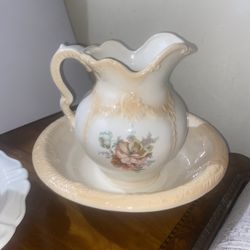Large Wash Basin And Pitcher Antique 