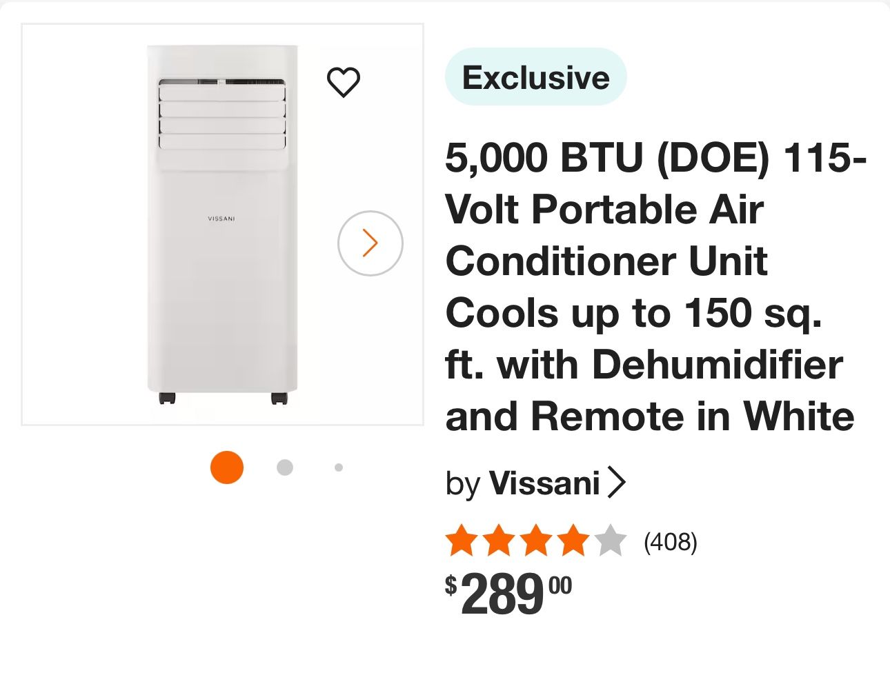 5,000 BTU (DOE) 115 Volt Portable Air Conditioner Unit...
