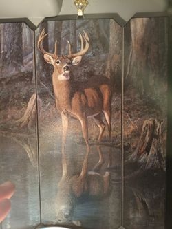 Deer Forest Scene Triptych Wall Art