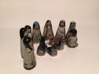 Handmade 12 Piece Pottery Nativity Scene