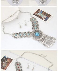 Ladies Turquoise Bib And Earrings Vintage Design Jewelry Set Ethnic Western Style