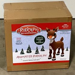 RUDOLPH THE RED NOSED REINDEER, NEW IN BOX, ANIMATRONIC OUTDOOR CHRISTMAS LOWE'S