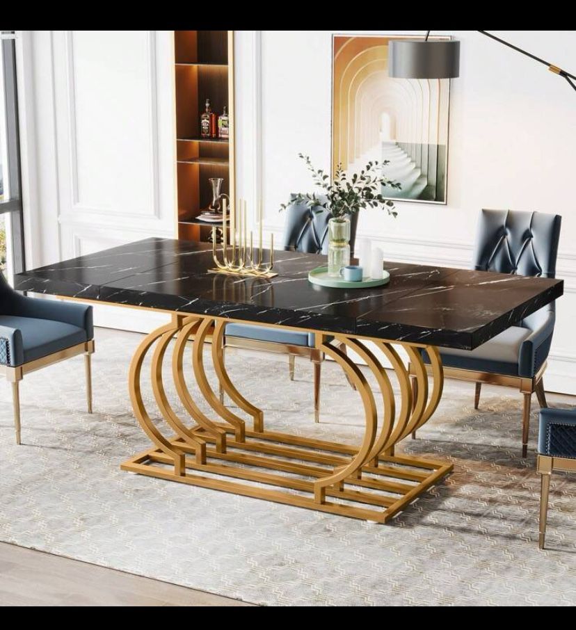 Modern Dining Table, 63 Inch Wood Kitchen Table For 6 People