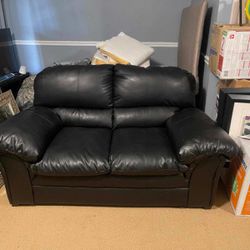 Black Faux Leather Sofa Set Three Seater & Love seat For Sale