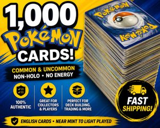 🔥 1000 Pokémon Cards Bulk Lot 🔥 Authentic Common, Uncommon, (Non Holo, No Energy)