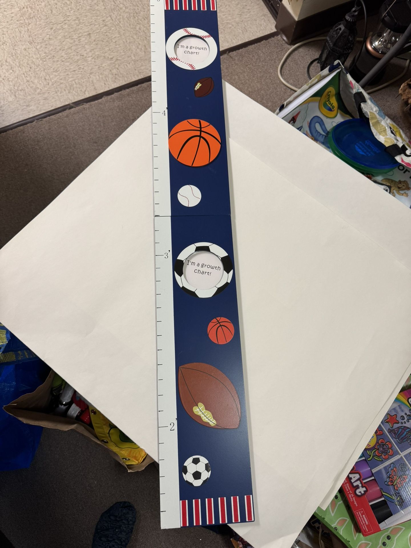 WOODEN  SPORTS GROWTH CHART. NOT USED BUT STORED. 