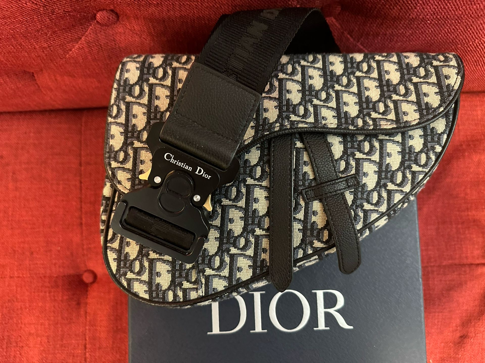 Dior Saddle Crossbody Bag Beige and Black Oblique Jacquard