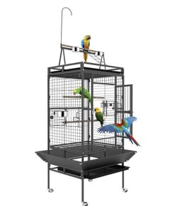 82 Inch Bird Cage. Bird Flight Cages with Rolling Stand & Bottom Tray, Wrought Iron Parrot Cage with PlayTop for Parakeet, Lovebirds, Ringneck,